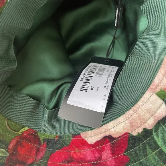 NWT DOLCE & GABBANA DOLCE & GABBANA GREEN WIDE BRIMMED FLORAL PRINT BUCKET HAT S